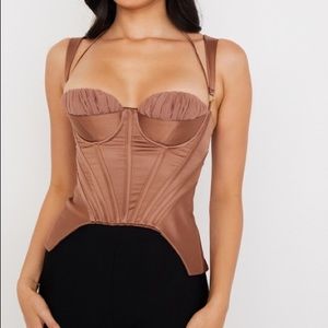 House of CB TOFFEE SATIN PEPLUM CORSET